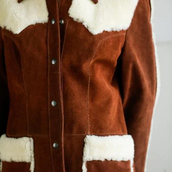 Vintage 70s Joo Kay Brown Suede and Sheepskin Coat - Picture 7 of 14